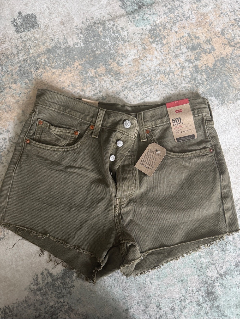 Levi's 501 Olive Green Cutoff Denim Shorts